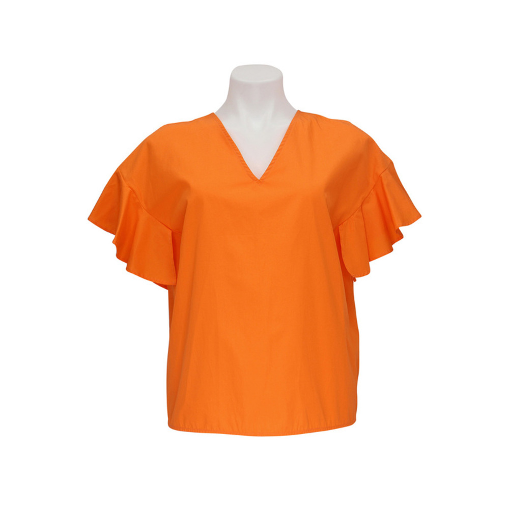 MDS Stripes Womens Orange V-Neck Blouse Size 2